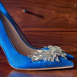 Badgley Mischka Blue Satin Crystal Embellished Pumps